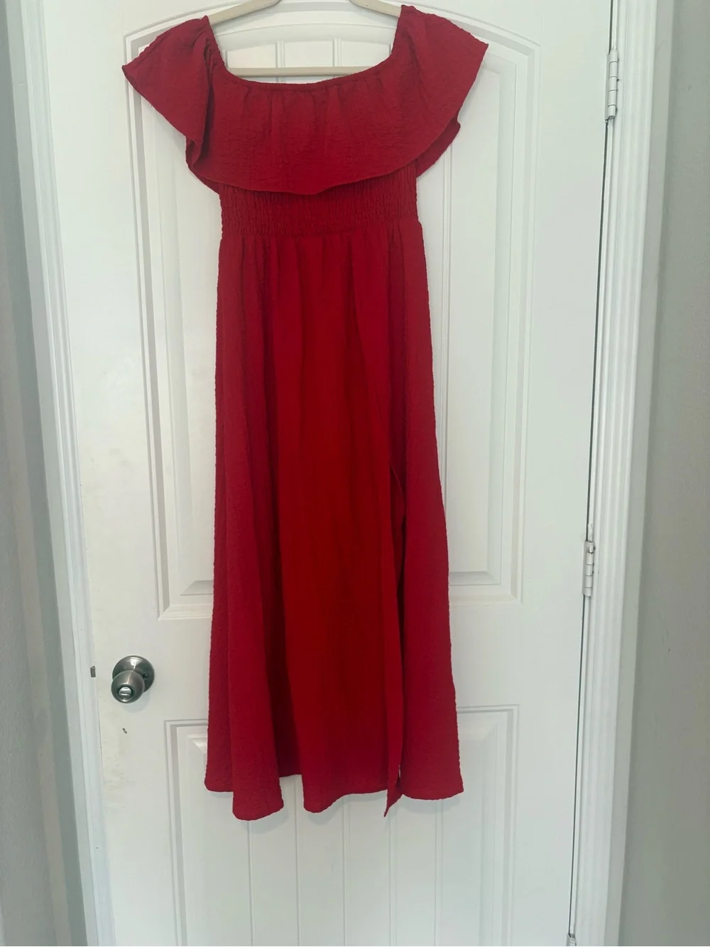 SHEIN Red Off-Shoulder Ruffle Maxi Dress - Picture 2 of 3